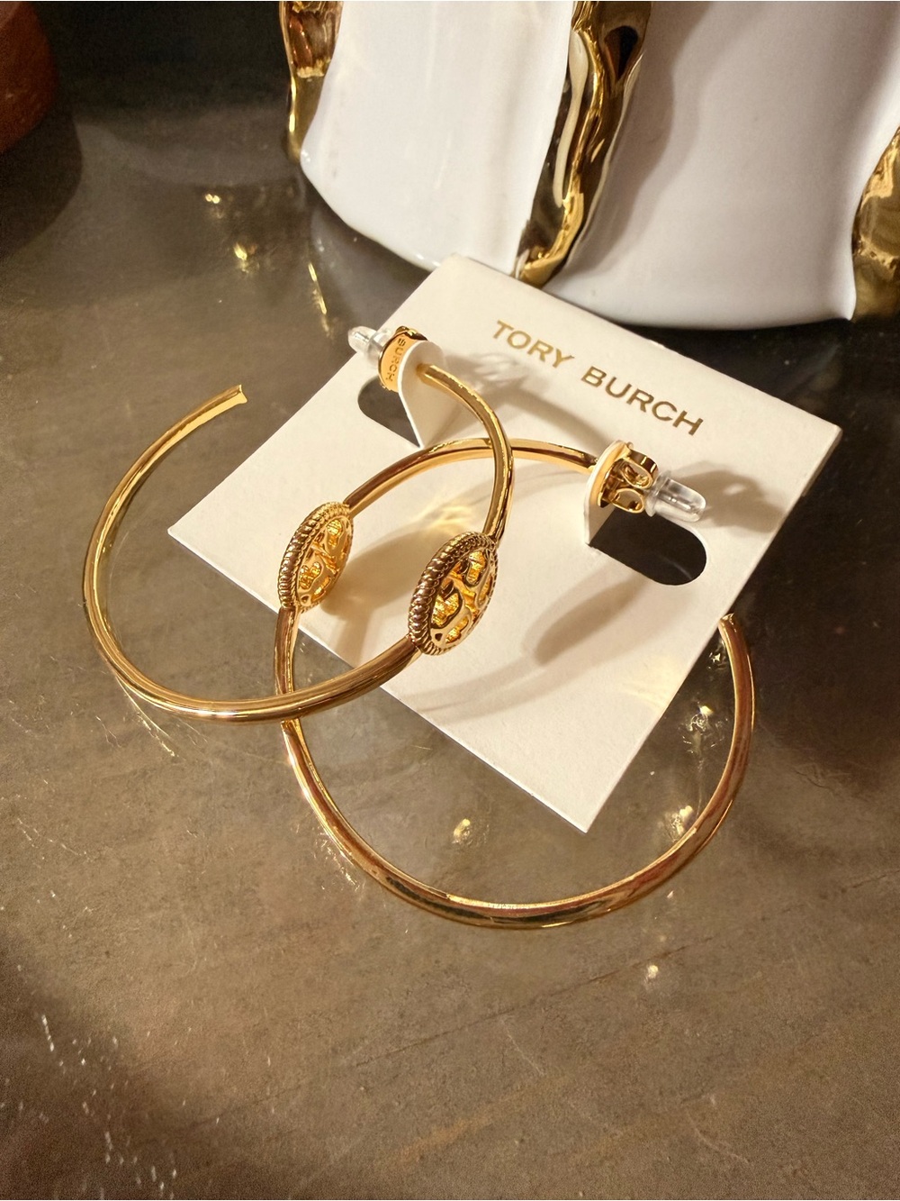 Tory Burch Gold Hoop Earrings with Logo Medallions